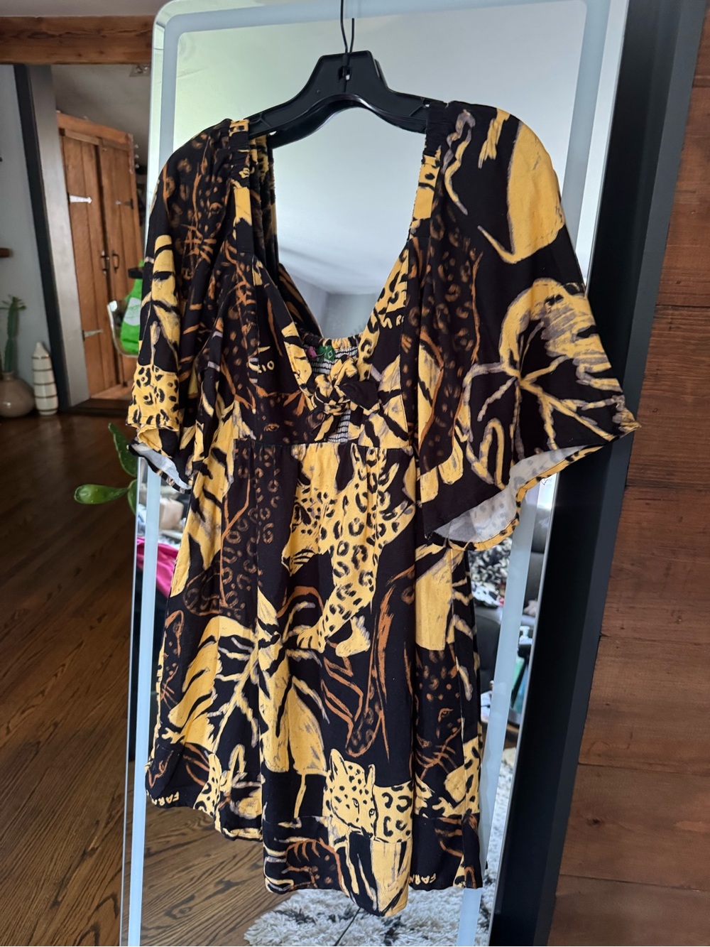 Farm rio Women's Yellow & Black Printed dress mid sz m